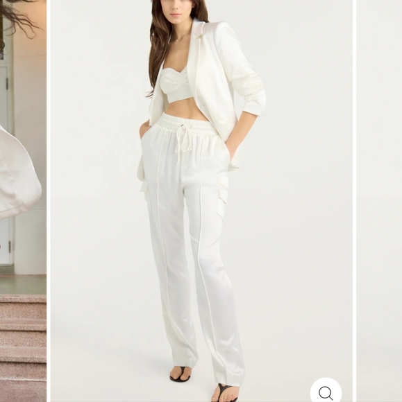 NWT$395 Cinq a Sept Sarie High Rise Cargo Pocket Ivory Track Pants Trousers Sz S - Picture 5 of 16